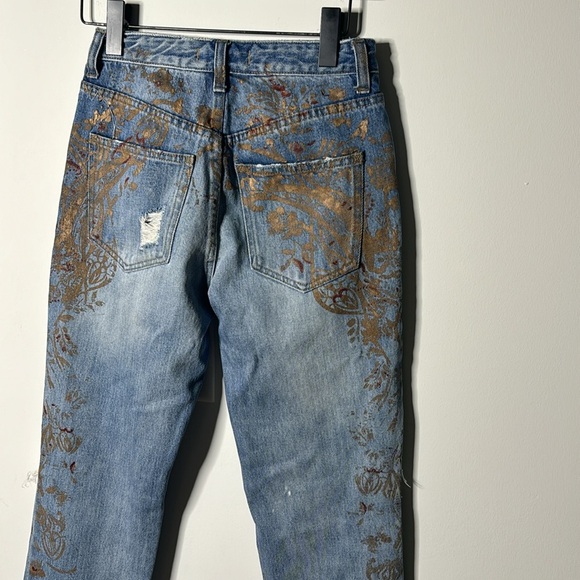 Free People Stencil and Destroyed Slim Leg High Rise Jeans Paint - Picture 7 of 7